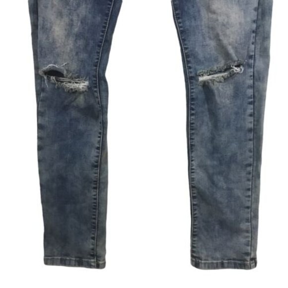 Platform Slim Skinny Stretch Denim Jeans Ripped Med Blue Stressed Size 29/30 - Picture 6 of 12